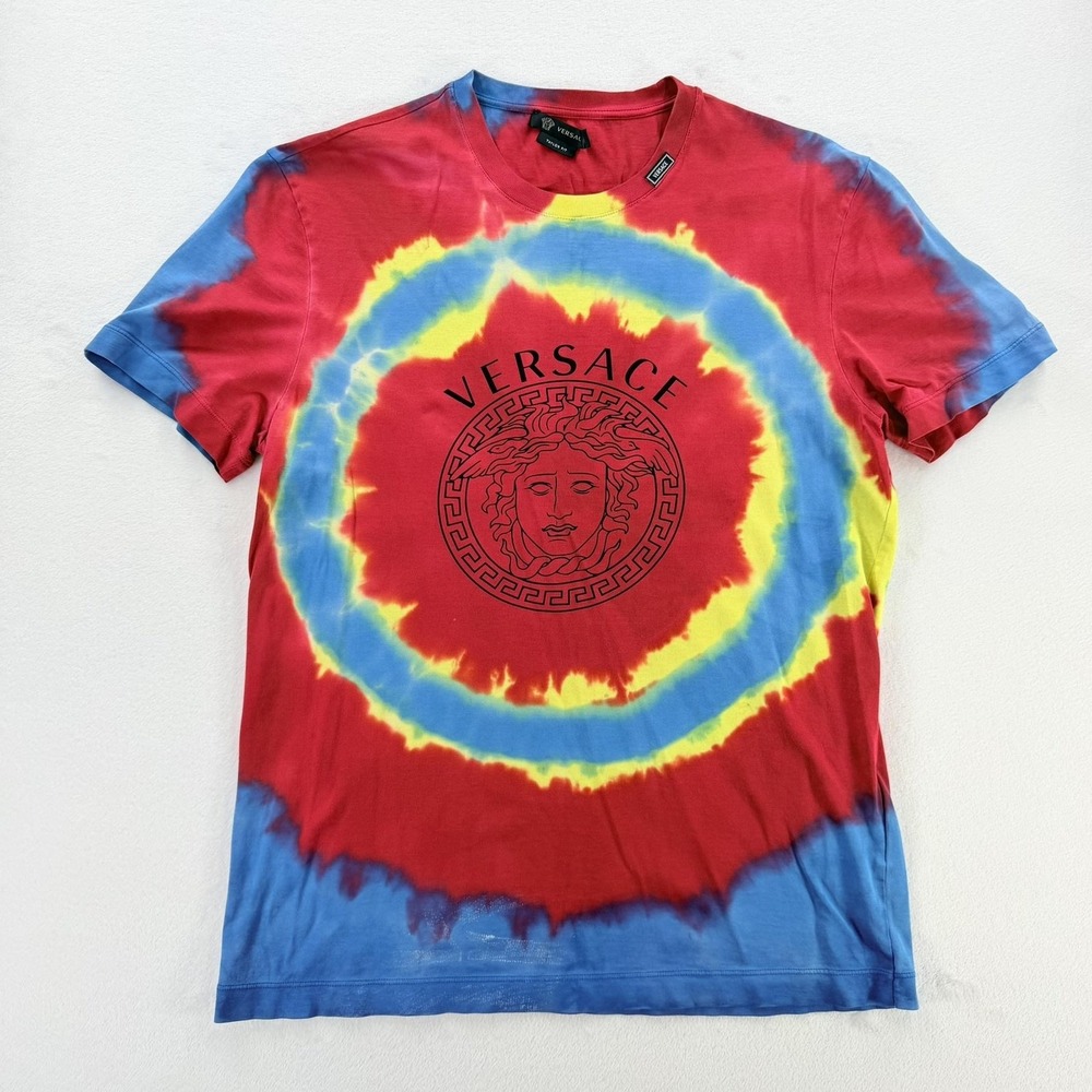 Versace Shirt Mens Small Multicolor Tie Dye Medusa Graphic Logo Tee Italy